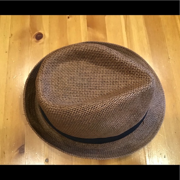 BROWN STRAW FEDORA WITH BLACK BAND SZ S/M - Picture 6 of 8